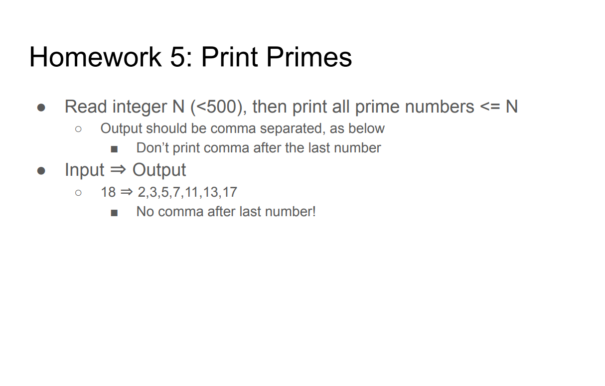 Printing Primes Up To n